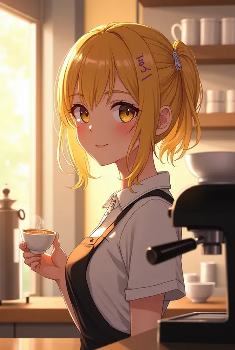 Elegant, graceful, baristas, and essential, beautiful girl with yellow hair looking straight ahead
I think Ill be in my favorite idol animation