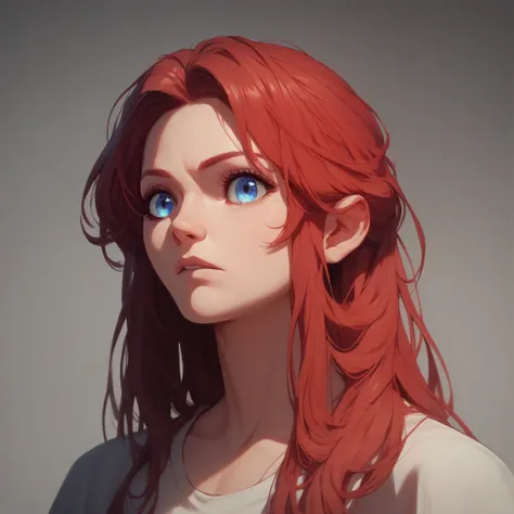 1girl, Long Hair, Red Hair, Blue eyes, 