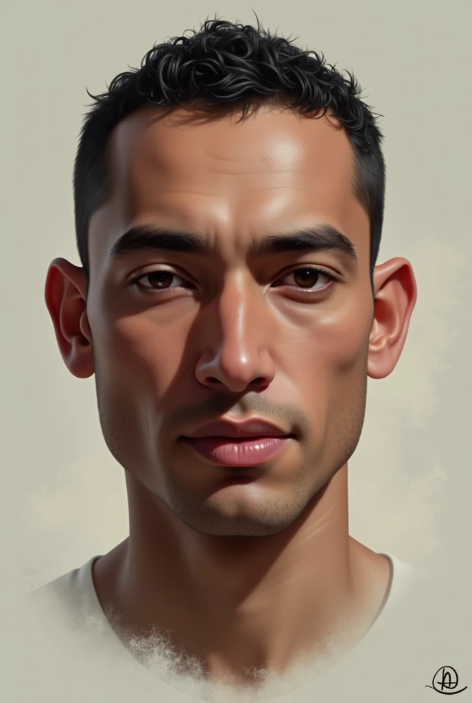 Make a portrait of an Arab man with big nose straightening, short haircuts on his side and matte skin