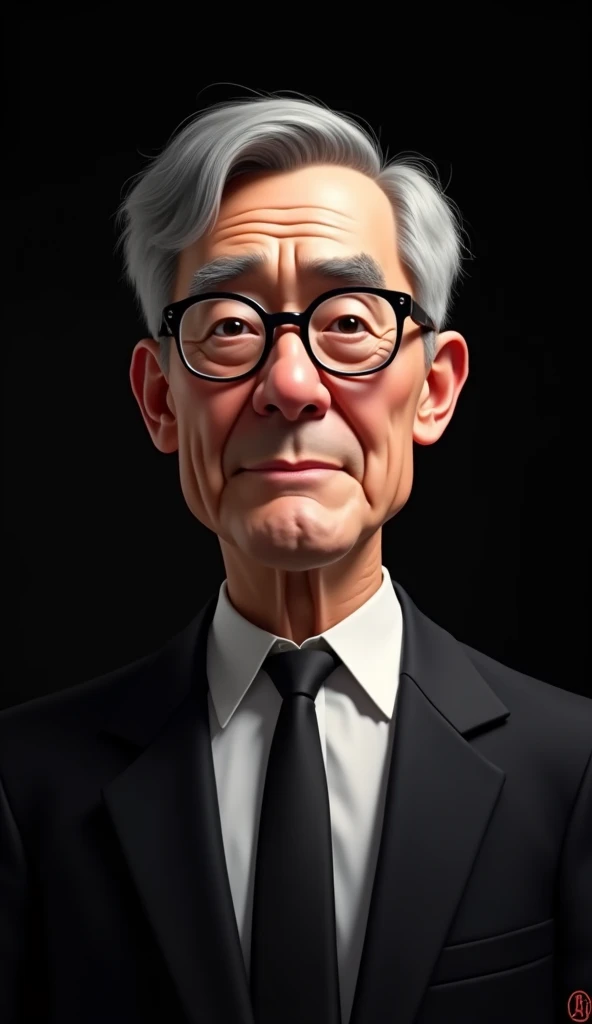 The image is a digital portrait of a middle-aged man with gray hair and glasses. He is wearing a suit and tie and has a serious expression on his face. The background is black and the mans face is in the center of the image. The text on the image reads "सं...