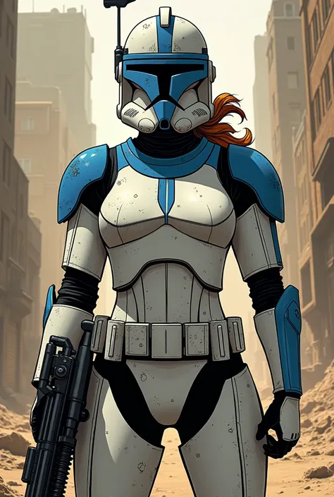 Star Wars clone wars, female captain rex, captain rex helmet, without hair, clone trooper helmet,  massive tits clone wars style, comic style