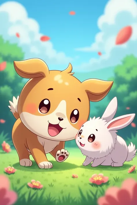 anime, happy, dog, rabbit