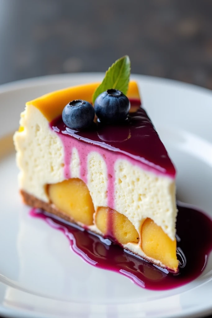 Maja cheesecake but without corn use macapuno inside instead with blueberry puree