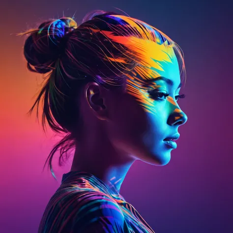 Top Quality, Super Detailed, UHD, Girl Silhouette, Psychedelic, Colorful, Double Exposure, Crisp Lines, Simple Background, Sharp Focus, Double Exposure, Masterpiece
