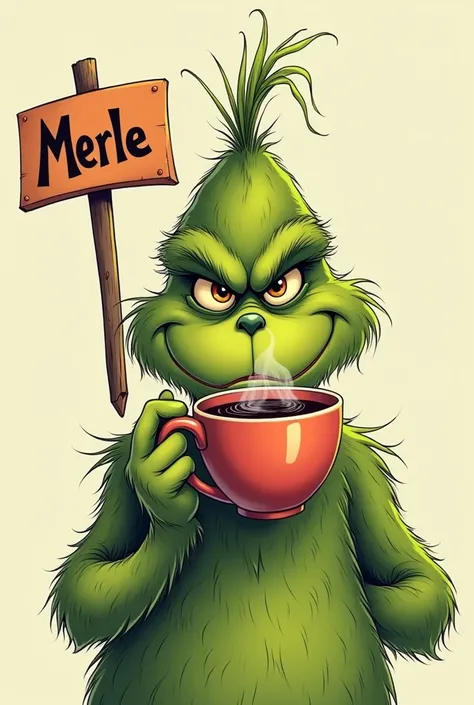 Grinch drinking coffee looking straight ahead
With Merle sign