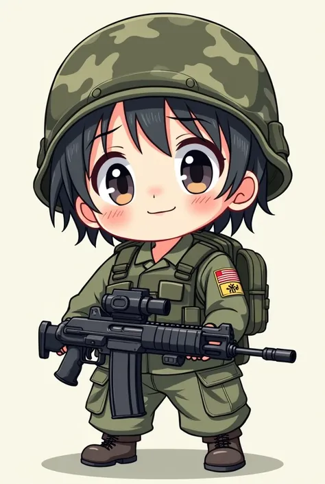 anime、Cute Cat、 Im wearing an army helmet、Im wearing military clothes 、 Im holding a machine gun 