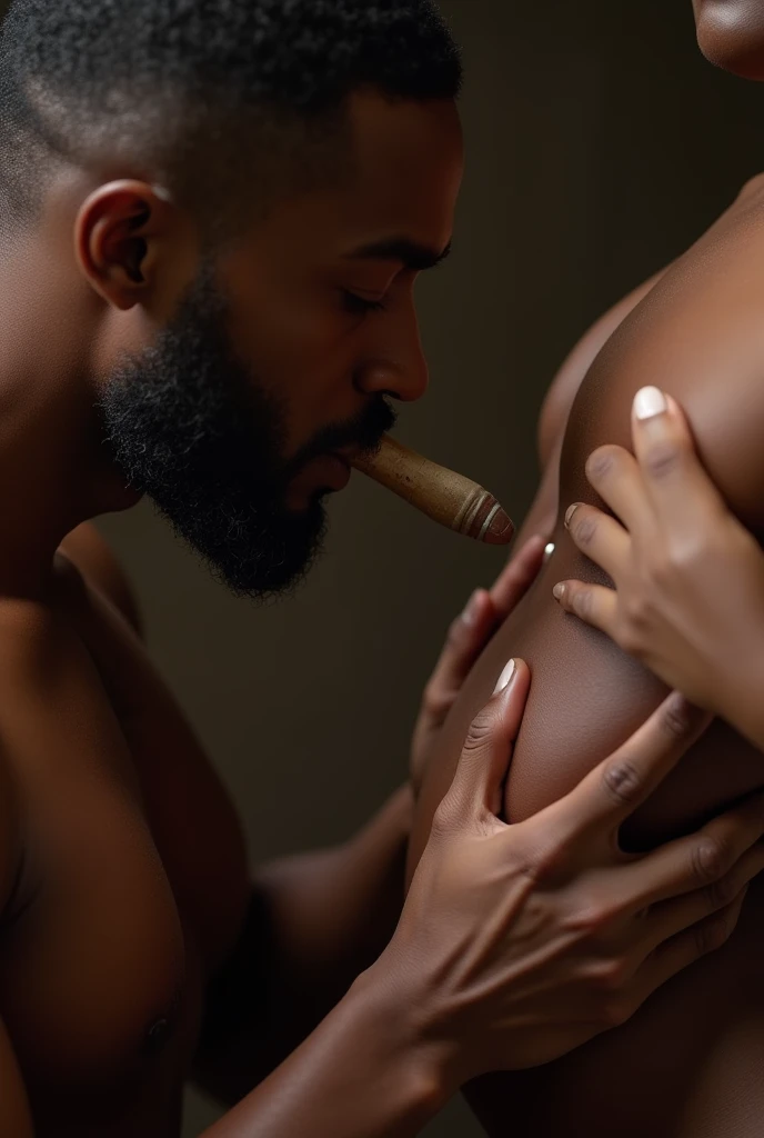 A dark skinned man inserting his penis into a sexy ladys vagina