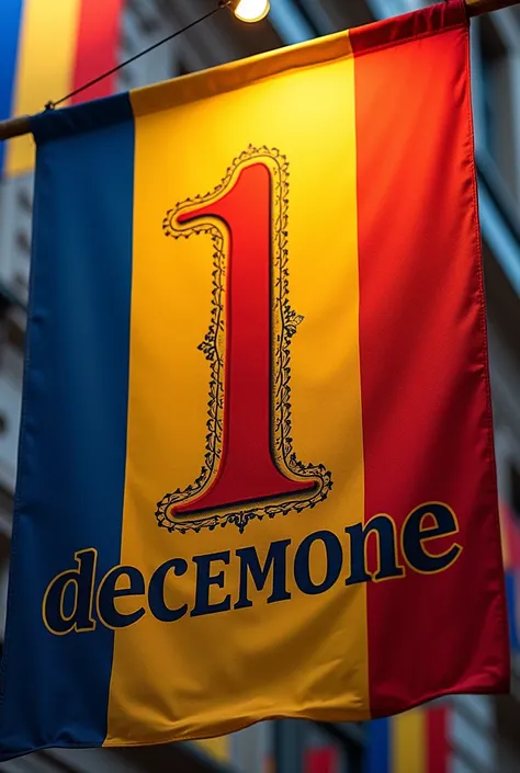 A banner displaying the writting "1 DECEMBRIE". I repeat, "1 DECEMBRIE". it s a banner for Roman