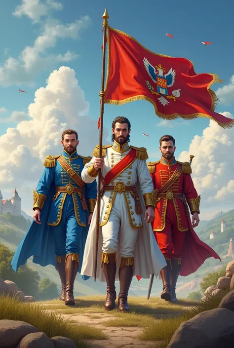  The Three Musketeers of Sovereignism . 
The first is dressed in blue ,  the second in white and the third in red.