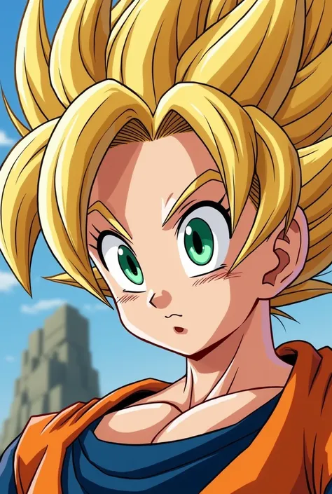 a close up of a cartoon of a woman with blonde hair, saiyan girl, female goku, dragon ball z style, android 18, badass pose, dragon ball concept art, dragon ball style, anime style”, wild spiky black saiyan hair, character dragonball, going super saiyan, m...