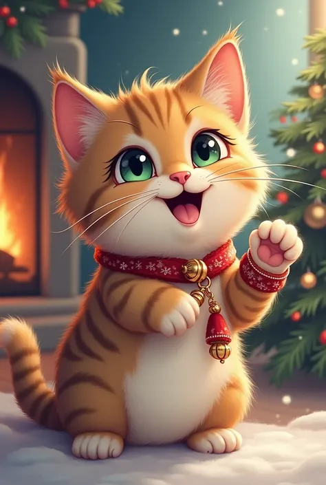 The cat that wears a santa bracelet