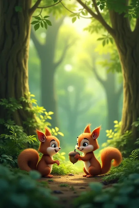 In a big forest Sammy the squirrel found an acorn