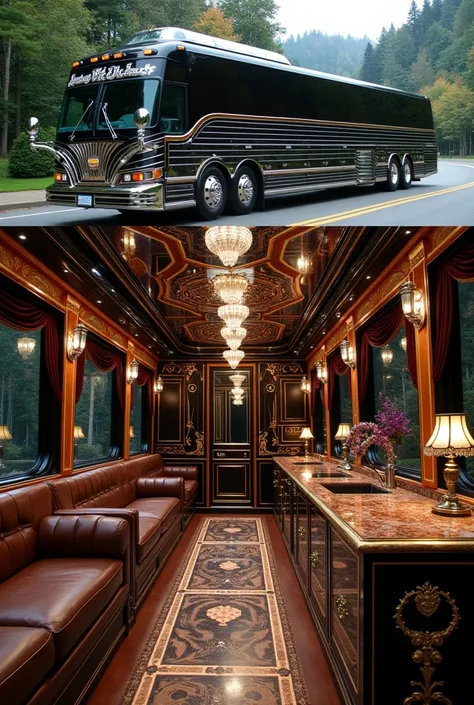 A detailed image of Michael Jacksons custom luxury tour bus with lavish interiors and a sleek exterior, valued at $500,000.