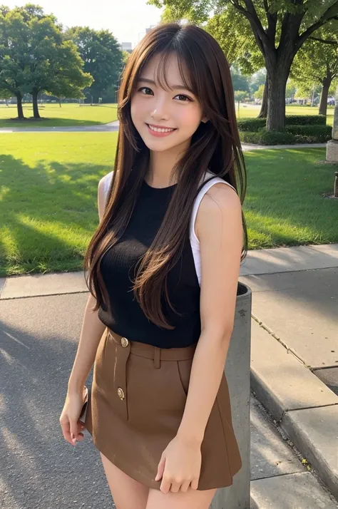  Im showing my whole body
足が綺麗
美脚
cute
Smile, Grin, 
THE ATMOSPHERE OF HAVING A DATE AT THE PARK 
The style of the whole body is good
Super high image quality top quality
Slightly brown hair
Shoulder-length hair
A big smile
More human-like
Sleeveless
minis...