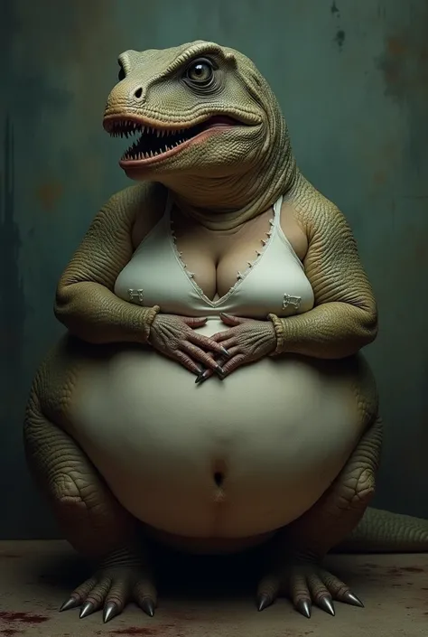 An ugly womans marriage to a short, fat dinosaur