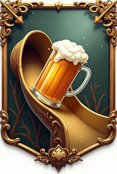 Knights coat of arms where a beer slides down a slide