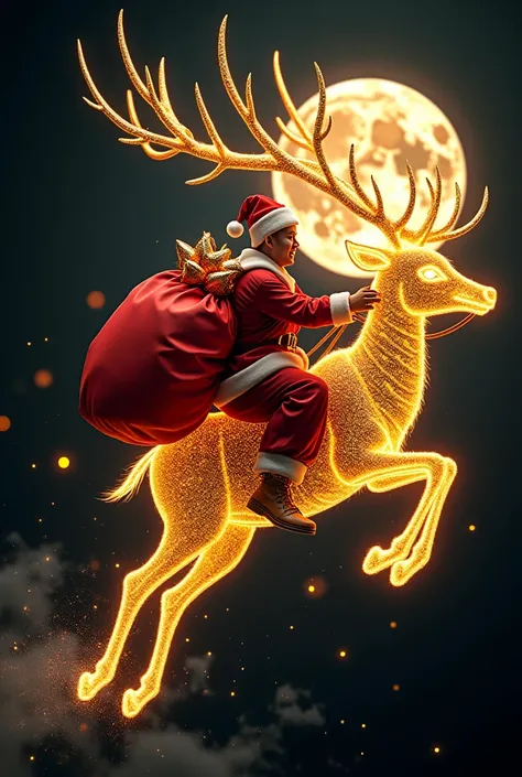 #เตรียมไว้คริสมาส

Prompt : white golden sparkle line Thai style tattoo design dynamically riding a reindeer carrying a Big Red gift bag on its back in the air as with a slow shutter speed. The resulting photos The surface is shiny, sharp and has clear dim...