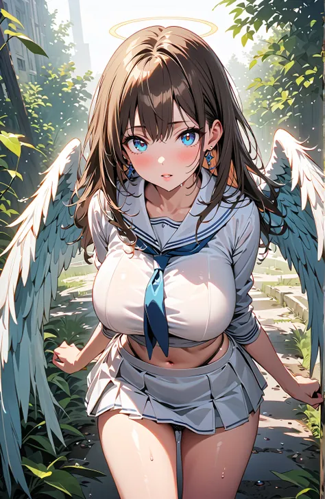 (Beautiful girl with angel wings: 1.3),One girl with angel wings,masterpiece,  top quality,   super high resolution ,A girl with angel wings growing from her back in rich contrast、, super high quality ,8k, High Definition CG Unit Wallpaper,Texture, Incredi...