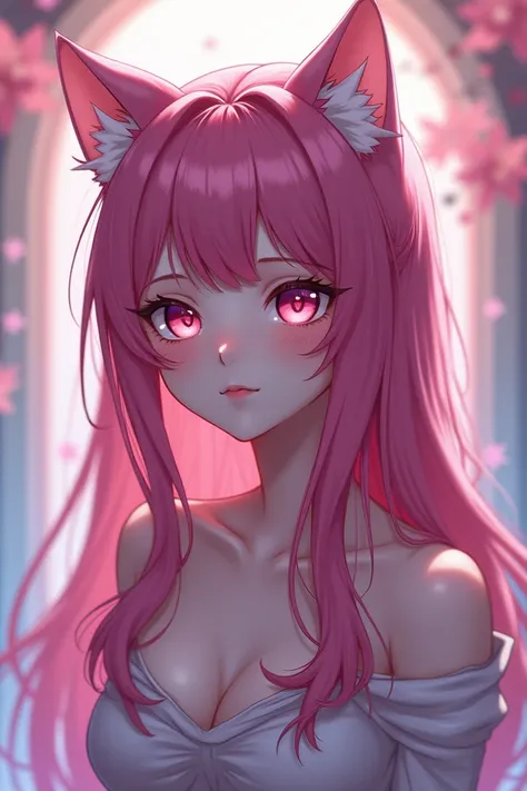 Cat anime girl with magenta hair