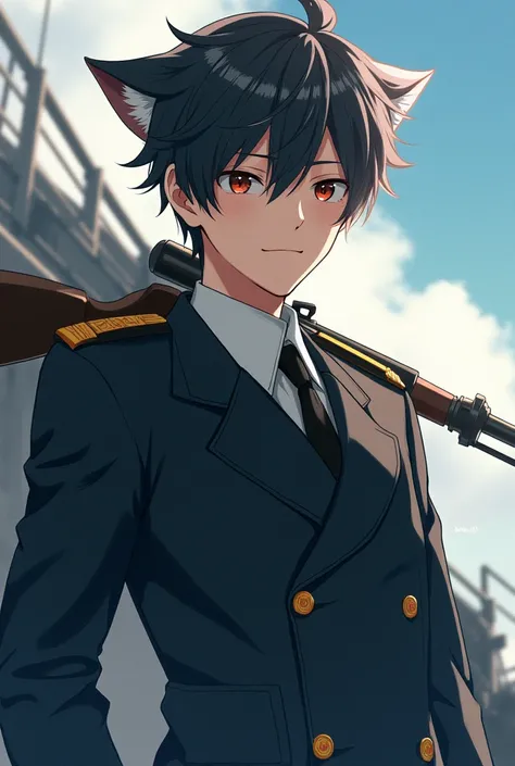    , a senior naval officer looks like a handsome anime. .. .., , , About 29 years old, , ,   , But the ear is an animal     .       This image shows both torso and two legs..  . ,     and the other two feet can be seen. . . . ..  Shot with a gun on the ri...