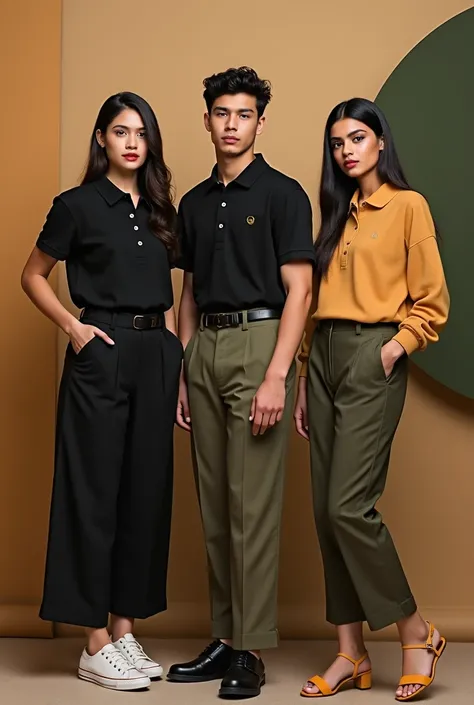 Facebook cover of brand named YouthKnot,clothing brand ,black beige and olive color full sleeve cuban polo,bangladeshi 3 model ,2 girls and 1 boy