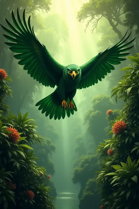 A powerful green eagle in african jungles 