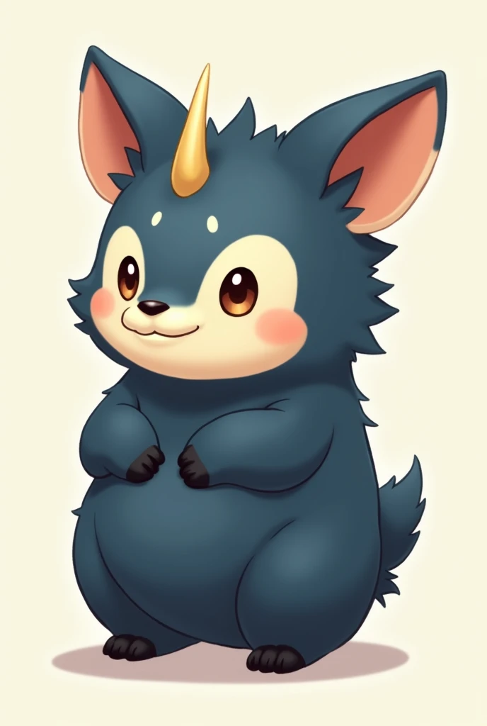 Baby pudú ,  dark blue , chubby, short-legged, Pokémon short ears and small horns 