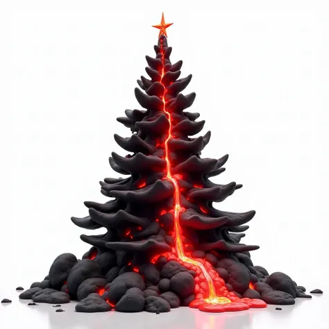 (masterpiece, top quality, best quality, official art,beautiful and aesthetic:1.2),
(4K,8k, best quality,masterpiece:1.2),(((white background))), Alone,Christmas tree formed from volcanic lava，Red magma overflows from gaps in hard volcanic rock ，Black and ...