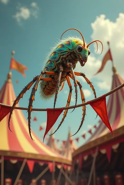 A myriapod who balances on a wire in a circus