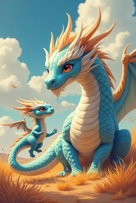 Create a picture of the dragon Amuvra, the husband of the possessor of the universe, and a small, cute little male blue male of the KIM family. The face feels like starting to resemble a Thai man who is a famous boy brand, Jinuk, bus sonray music, but stil...