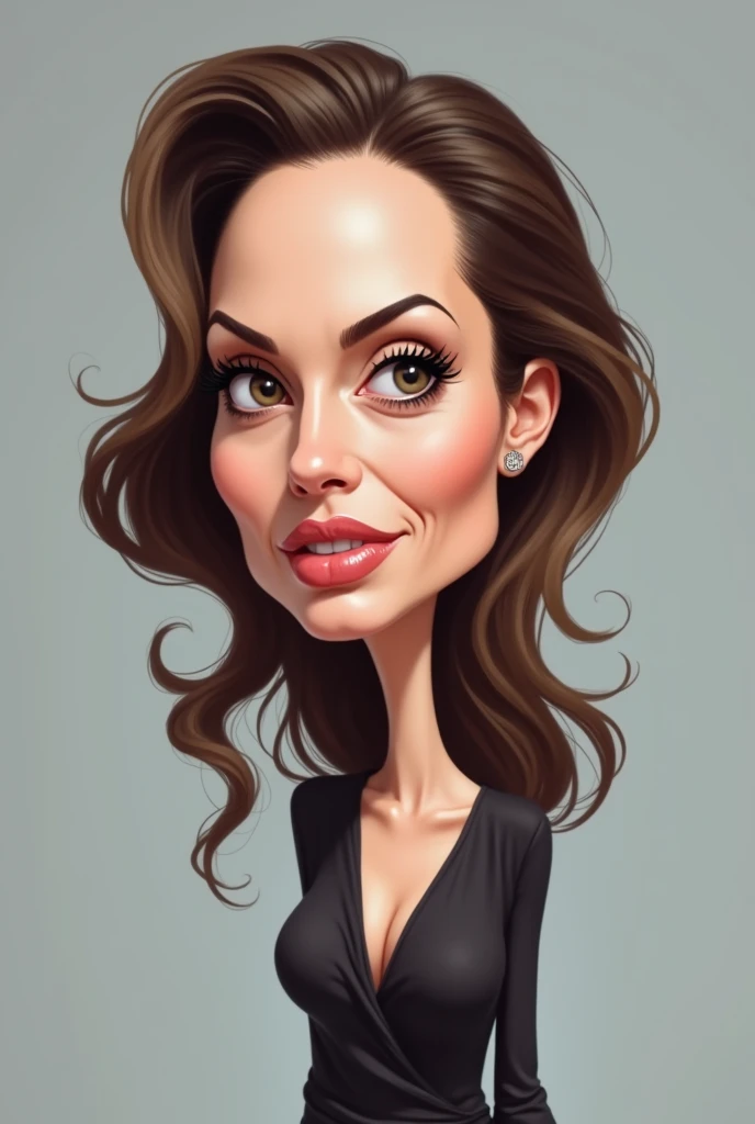 Caricature of angelina jolie grey background 