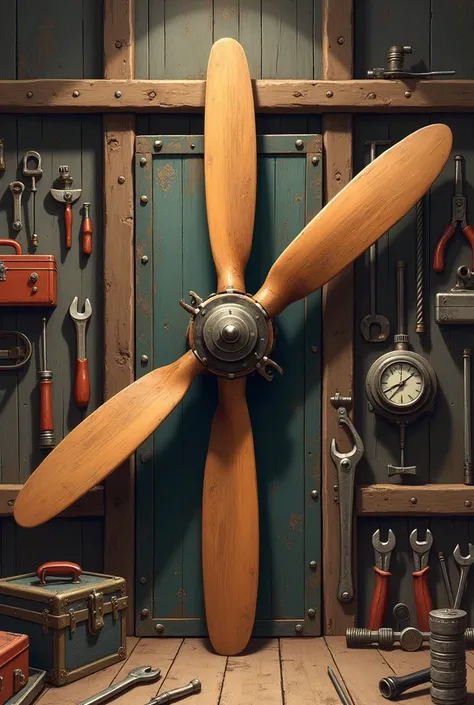 wooden propeller with aircraft mechanics