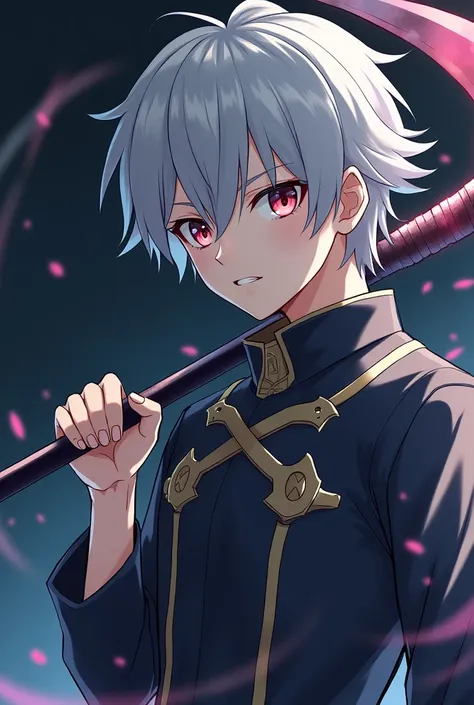  anime style、male、Bangs, Grey Hair, Straight Hair、lock sickle