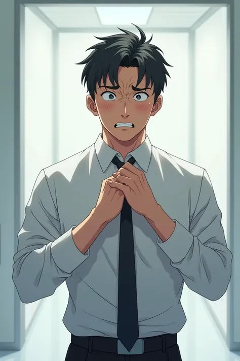 A man is nervous for interview. Anime pic look realistic