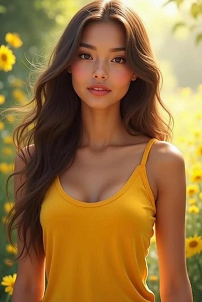 Woman wearing yellow tank top