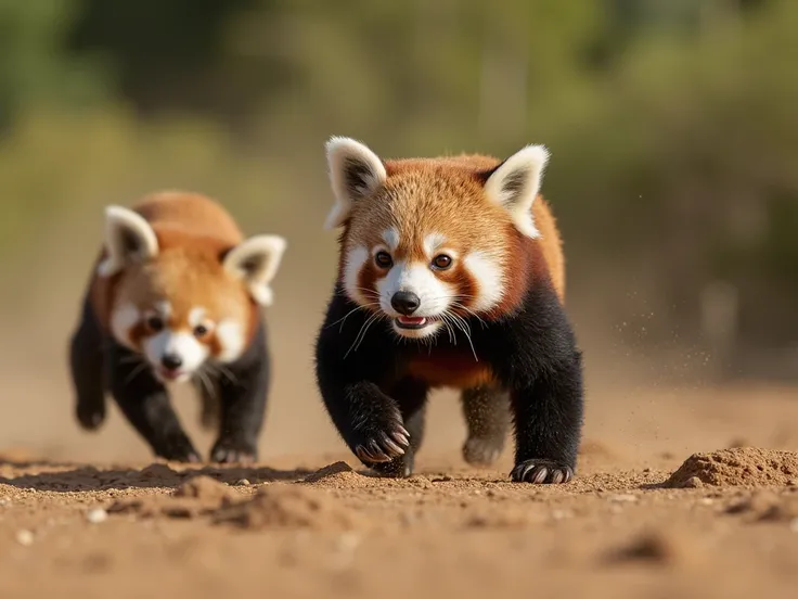 Wild animals compete by sprinting across the earth、Baby Panda、koala、Red Panda、