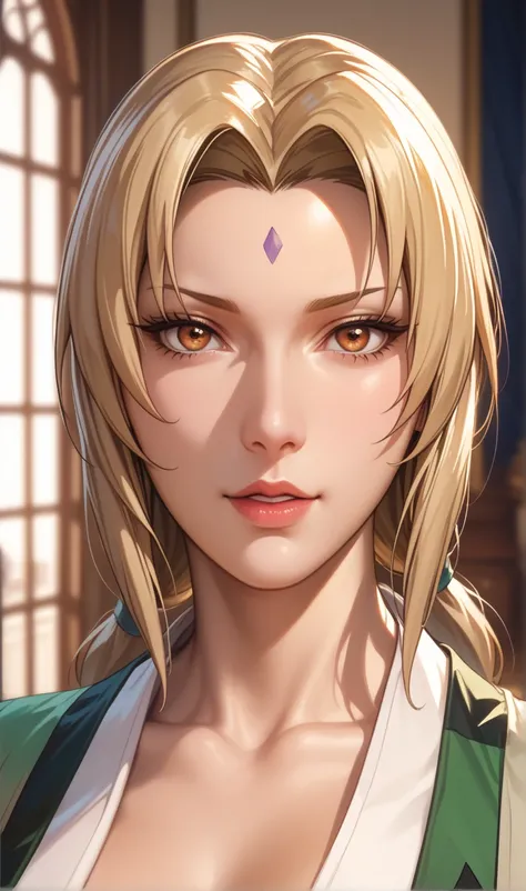 （（（ Tsunade_senju，Adult and beautiful， Beautiful and fair，Perfect facial features，The facial features are tall and beautiful，with fair skin，Tsunade, Blonde hair, Mature female, forehead mark，looking at viewert））），((Masterpiece)),A high resolution, ((Best q...