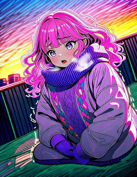 (In 8K, Best Quality, Master Piece: 1.2), Ultra High Resolution,1 girl,solo,15yo,ultra-detailed face, detailed eyes,Putting on white woolen gloves,Feeling a chill down one’s spine,heavy breathing,open mouth,(trembling:1.2),pink hair,wavy hair,long hair,(Co...