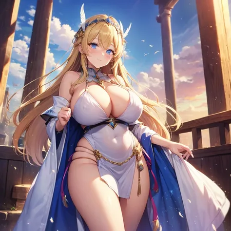 4K, high definition ,ten women,Blonde, long hair, blue eyes,Big Breasts, Valkyrie ,White Holy Armor,Jewelry decoration, feather headdress ,Heavenly Temple 