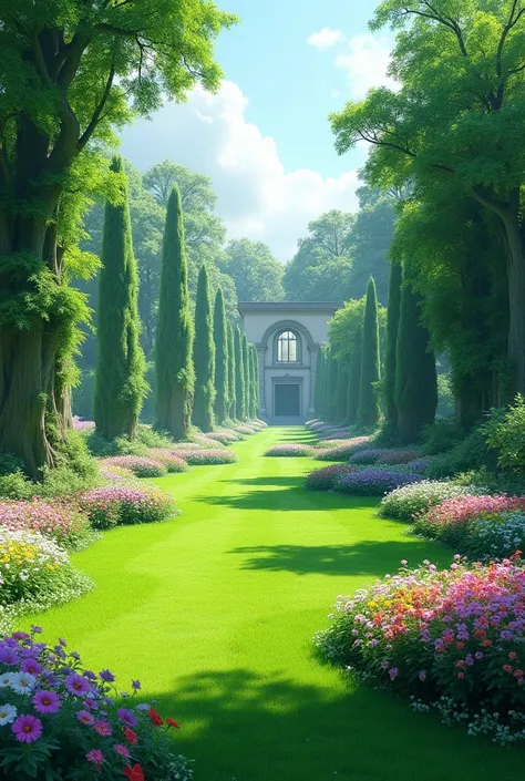 A garden in the palace but with grass and flowers. The palace must not be shown 