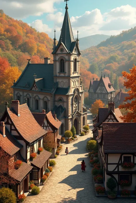 Old town, autumn, church