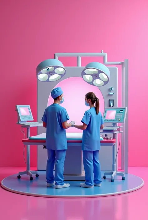 pink background book cover on operating room with nurse and surgeon wearing scrub suit on 3D