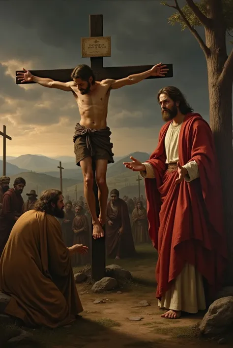 Jesus forgives the thief who was crucified with him.