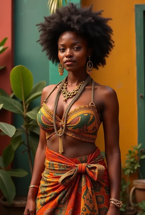 Une belle grosse femme africaine ayant attaché un pagne pour participer à un concours Miss awoulaba 