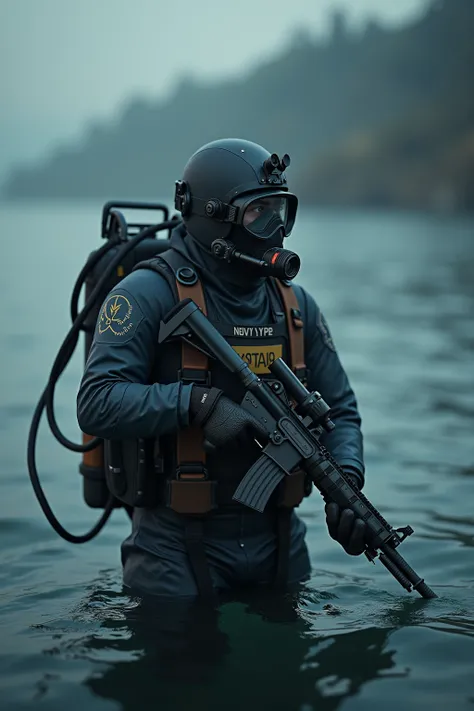 full view of a cinematic shot of a navy seal, on water, combate diver,tend, RTX, Epic, Cinematic, full body, ultra detailed, hard light, 8k, ultra realism, Cinematic, Color Grading, portrait Photography, Depth of Field, hyper-detailed, beautifully color-co...