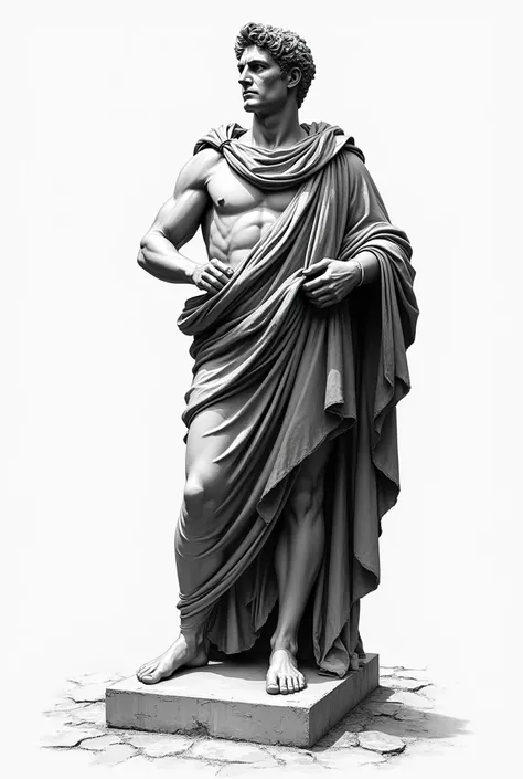 Generate a black n white sketch of a roamn statue
