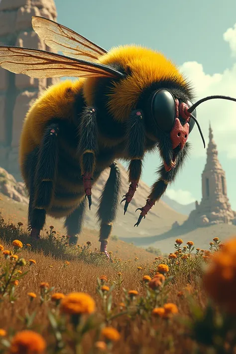  The story of bees that started to grow too large . These bees have yellow colors ,  black and red and have large stingers .  They feed on plants that have undergone mutations due to the uncontrollable use of pesticides.
 The hives became large clay struct...