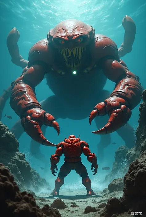 "superhero the crab man" and he fights against "evil deep "  the evil deep sea creature 

