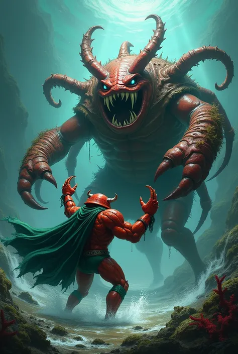 "superhero the crab man" and he fights against "evil deep " si mahluk laut dalam yang jahat evil deep  si perwujudan dari Kraken 

