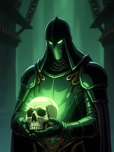  anime frame ,  old anime , anime style 2000 ,  poor quality 2000 ,  fuzzy outlines , blurriness , VHS video ,  retro 2000 , the dark black and malachite background of the Necropolis ,  portrait,













Death Knight ,  closed helmet , green eyes , li...